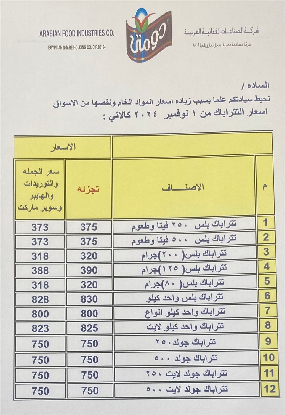 الصناعات الغذائية العربية ترفع أسعار جبن دومتي وعبور لاند أسعار 10 جنيهات