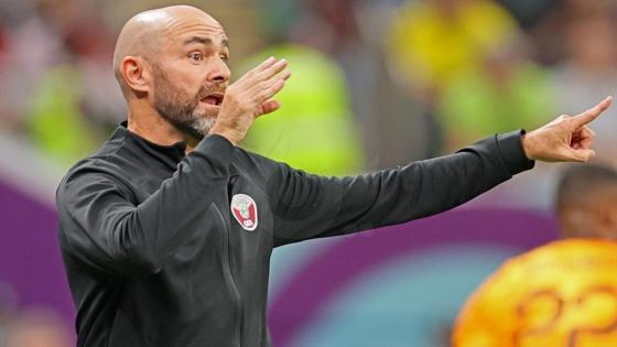 Qatar's Spanish coach #00 Felix Sanchez reacts during the Qatar 2022 World Cup Group A football match between the Netherlands and Qatar at the Al-Bayt Stadium in Al Khor, north of Doha on November 29, 2022. (Photo by KARIM JAAFAR / AFP)