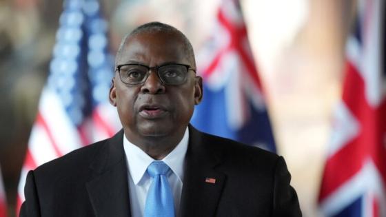 US Secretary of Defense Lloyd Austin speaks during the AUKUS Defence Ministers Meeting at Old Royal Naval College, Greenwich, London, Thursday, Sept. 26, 2024. Kin Cheung/Pool via REUTERS